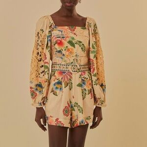 Farm Rio Delicate Sand Belted Romper